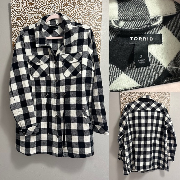 Torrid Brushed Cotton Buffalo Plaid Shacket Jacket - Picture 6 of 9